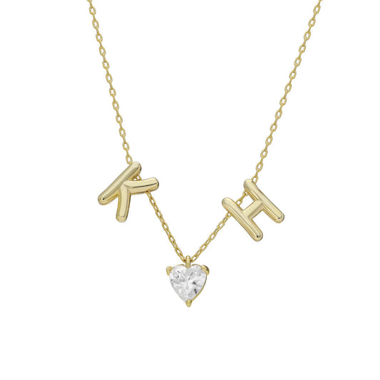 925 Gümüş | 2'Li̇ Bombeli̇ Harfli̇ Kalp Kolye