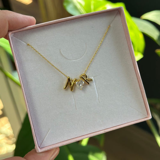 925 Gümüş | 2'Li̇ Bombeli̇ Harfli̇ Kalp Kolye