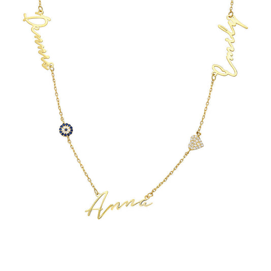 925 Gümüş | 3'Lü Taşli Nazarli Ve Kalpli̇ İsi̇m Kolye